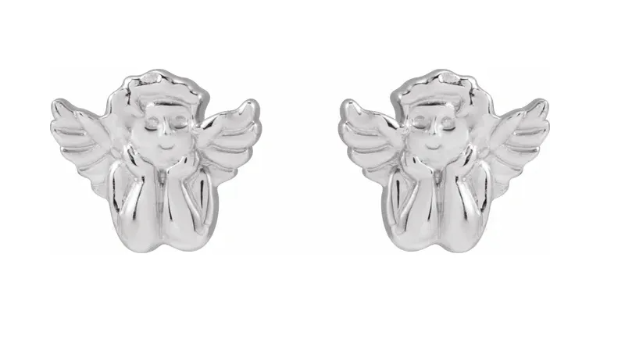 Cherub Angel Stud Earrings – Solid 14K Yellow, White, or Rose Gold
