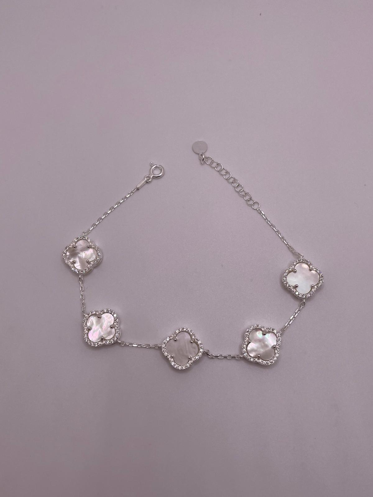 White Clover Bracelet with CZ Accents - 925 silver