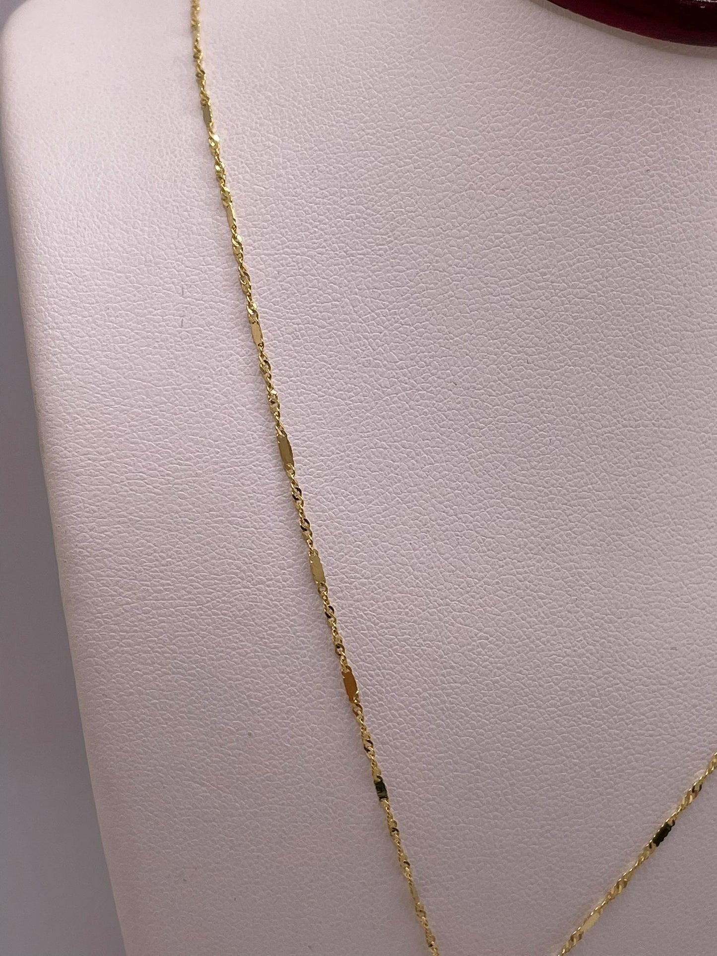 14K Gold 16" Singapore Bar Chain with Square CZ Pendant