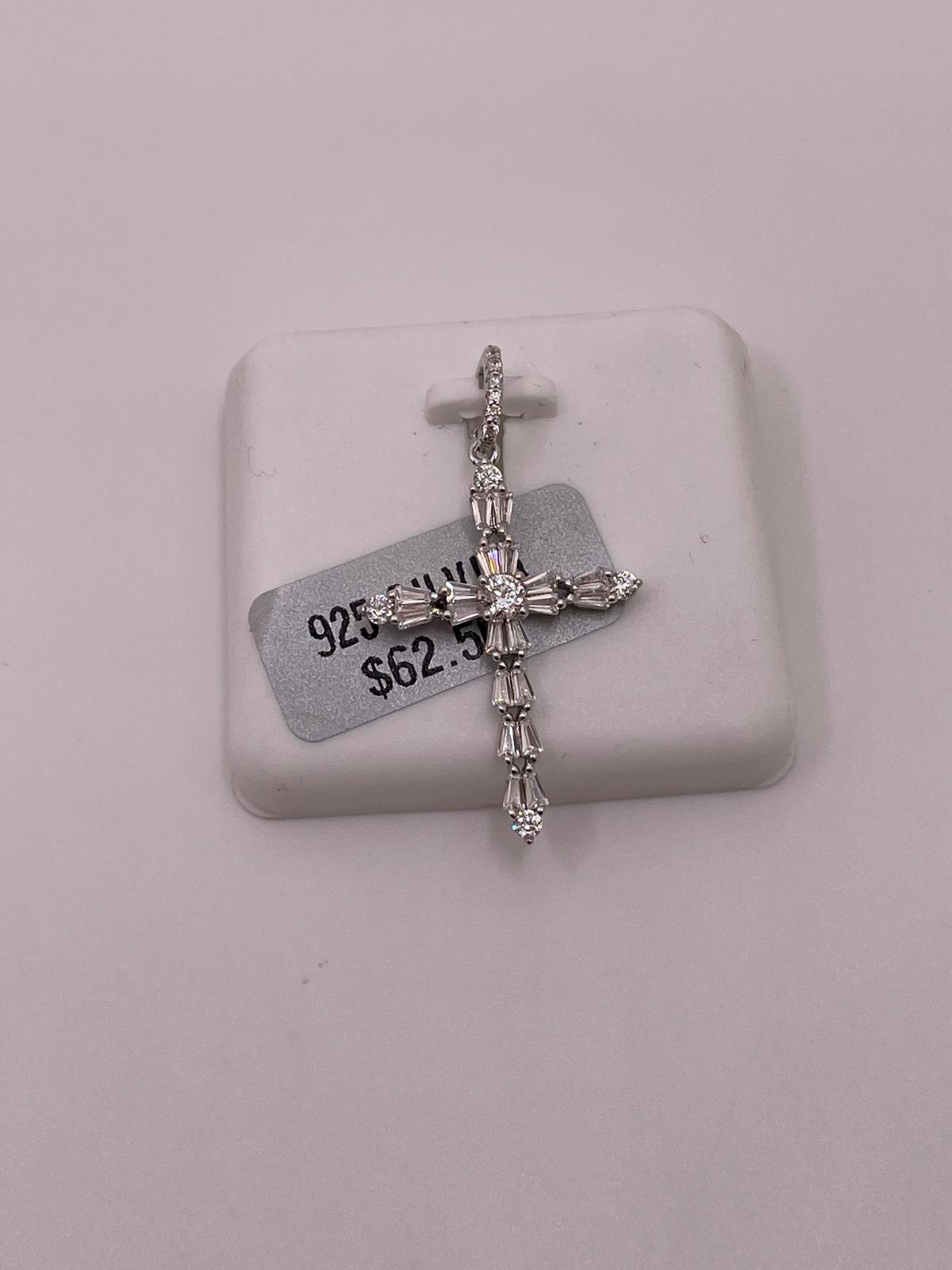 925 Sterling Silver Baguette CZ Cross Pendant