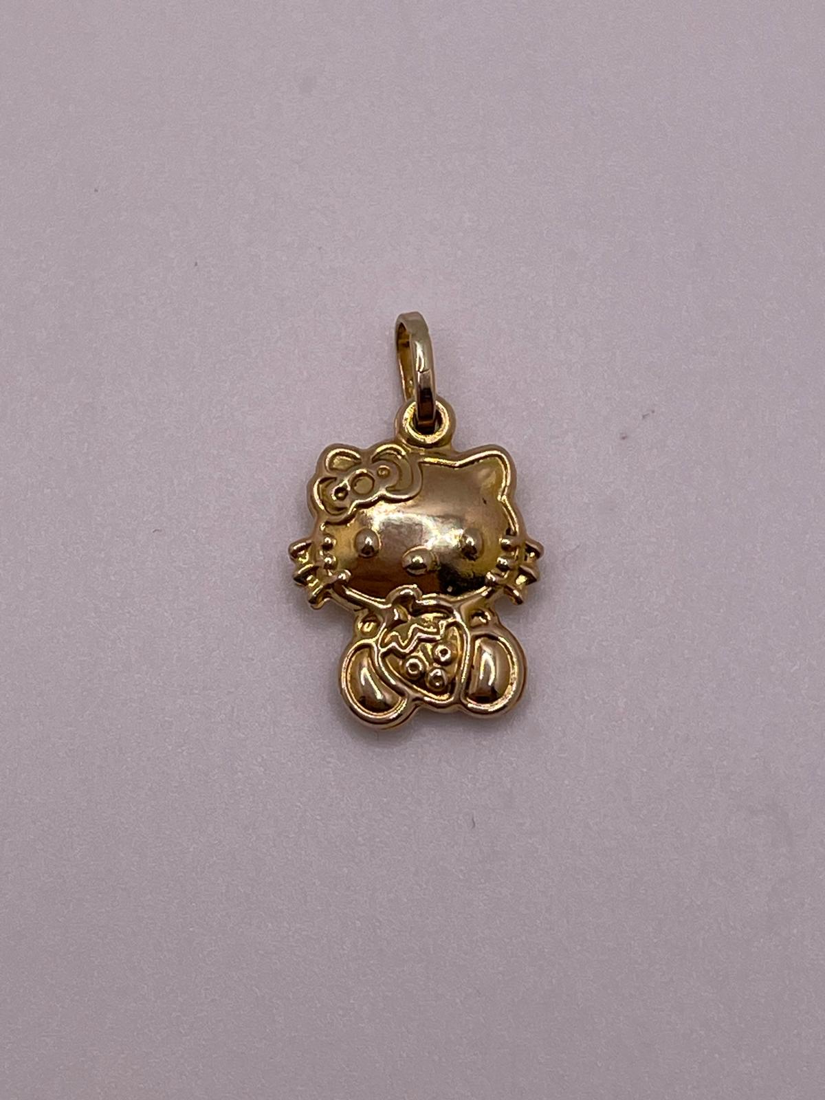 14K Gold 3D Hello Kitty Pendant - Sitting with Strawberry
