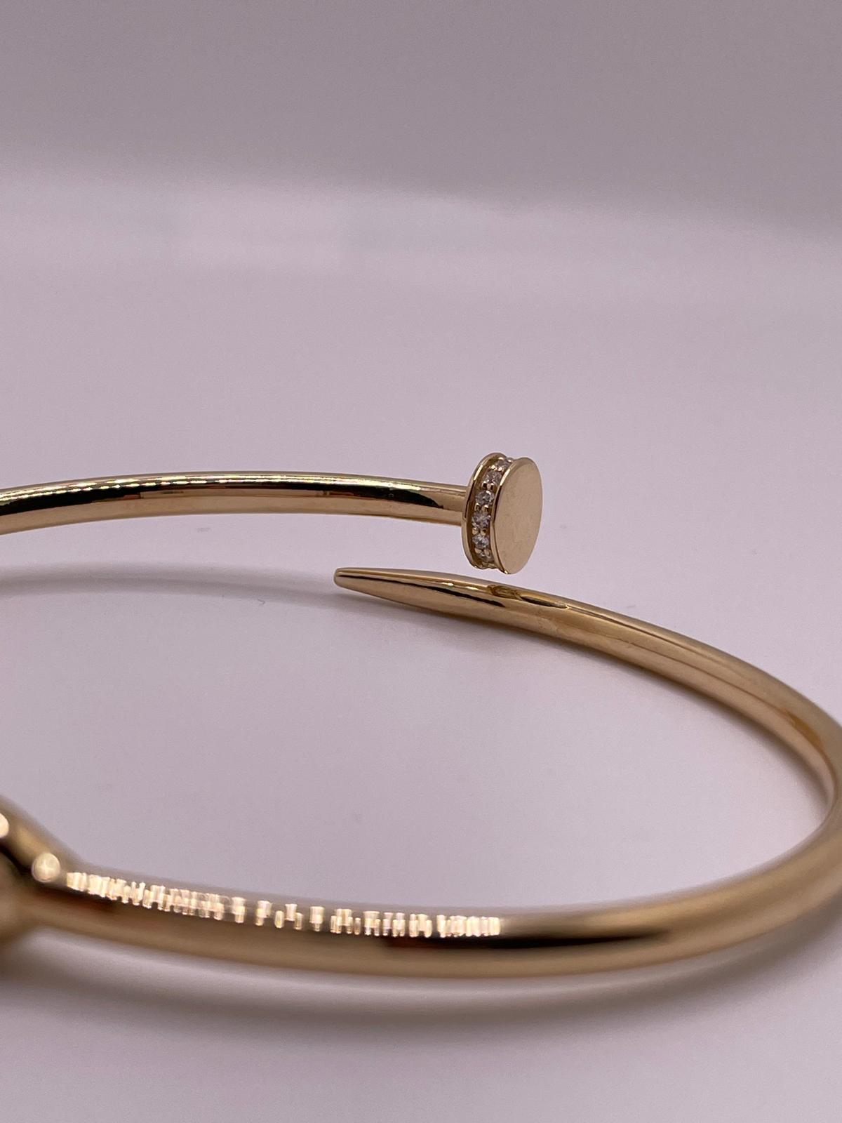 14K Gold Nail Bangle with CZ Accents