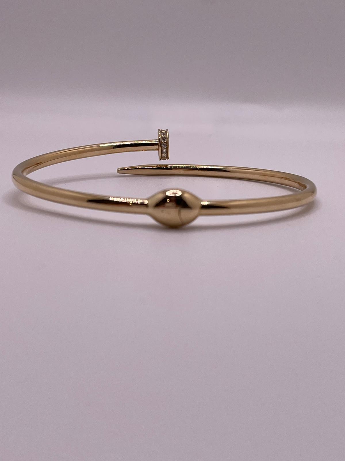 14K Gold Nail Bangle with CZ Accents