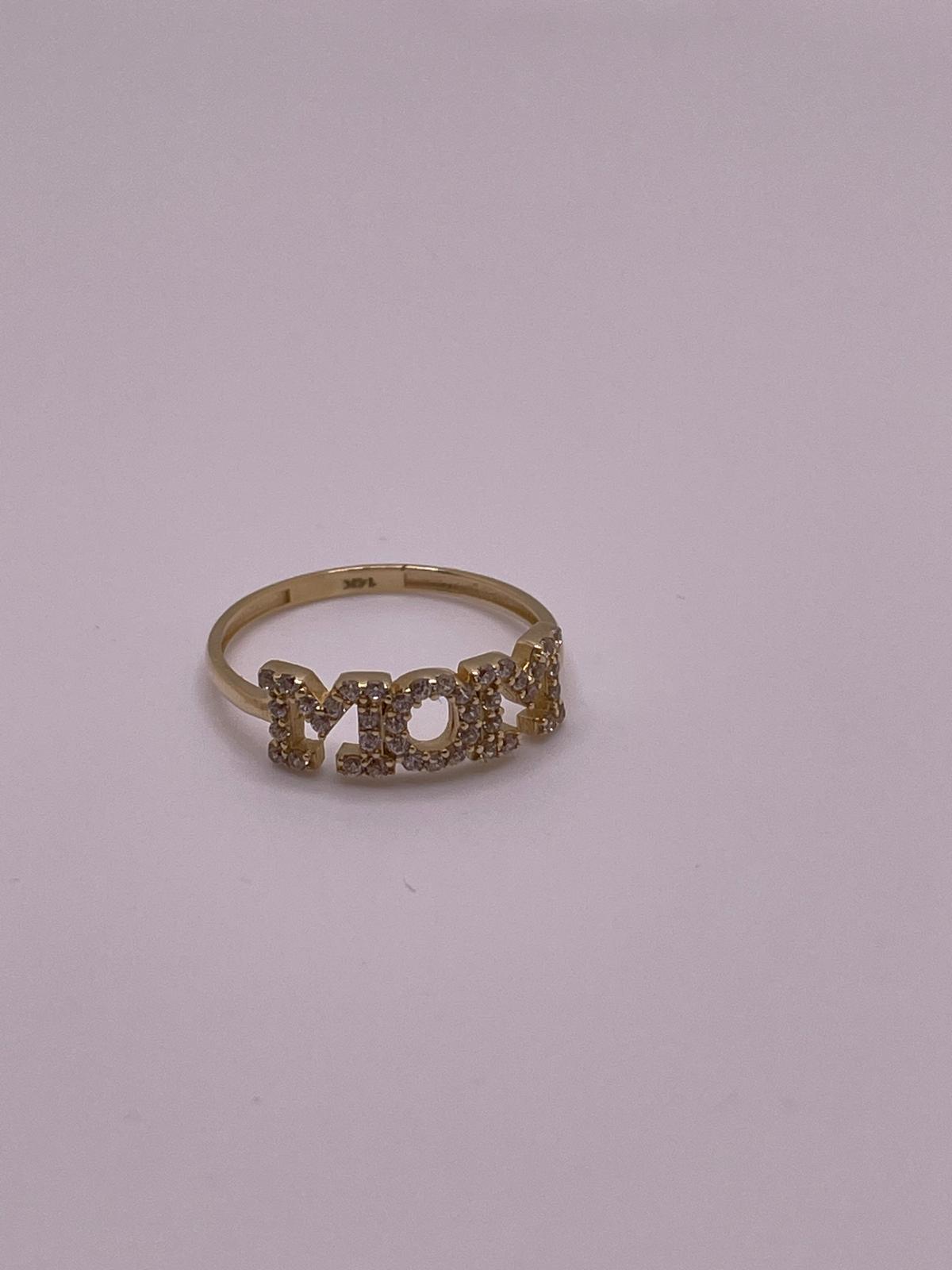 14K Gold Mom Ring CZ