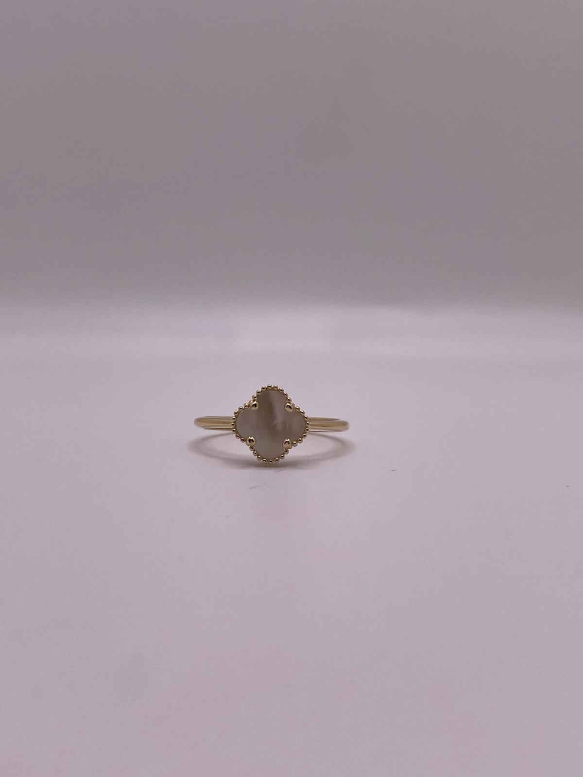 14K Gold Golden Pearl Clover Ring