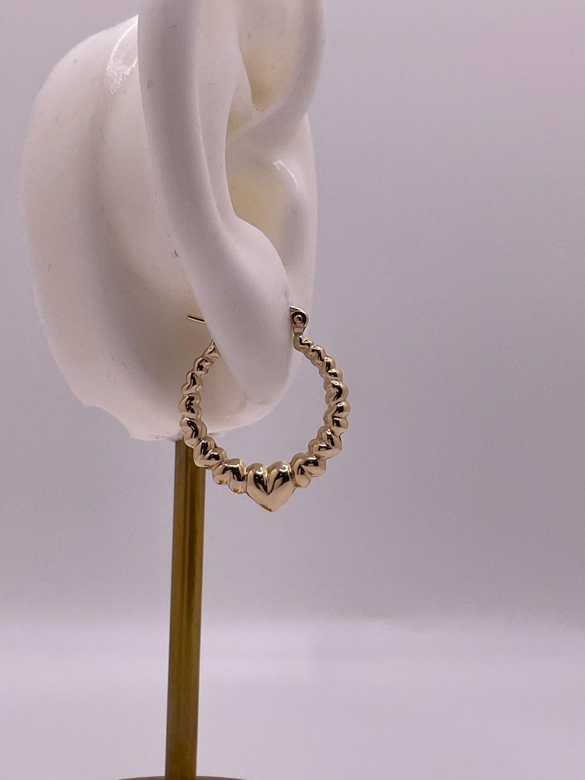 14k gold hollow heart hoop earrings