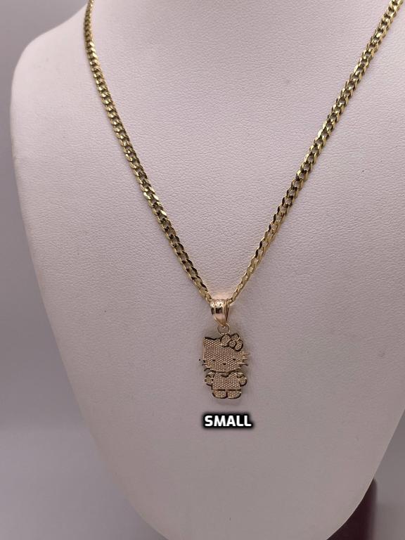 14k gold 18" cuban necklace with hello kitty pendant