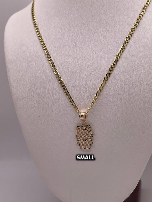 14k gold 18" cuban necklace with hello kitty pendant