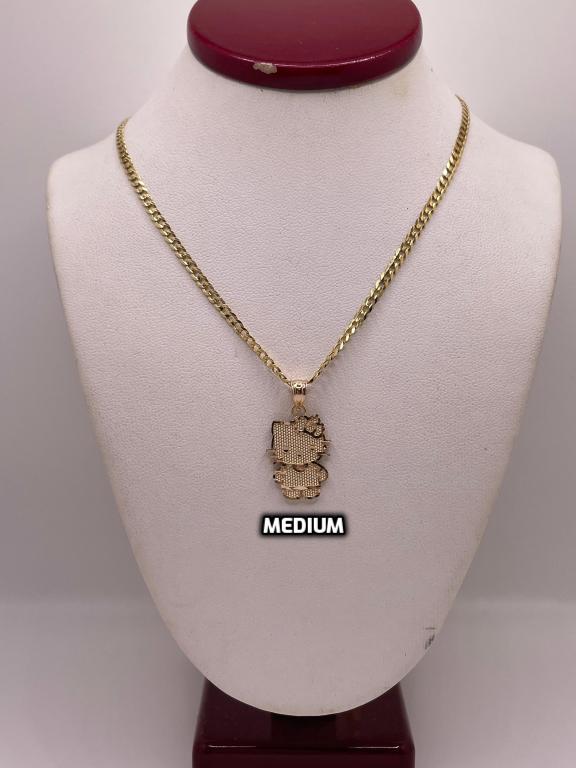 14k gold 18" cuban necklace with hello kitty pendant