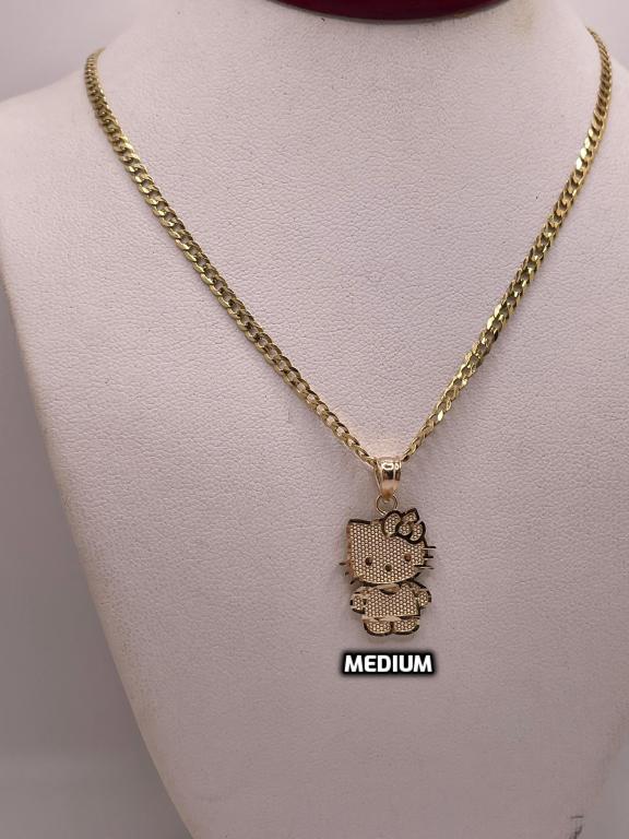14k gold 18" cuban necklace with hello kitty pendant