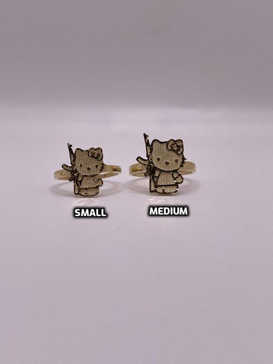 14K Gold Hello Kitty with AK Ring (Small, Medium or Large)