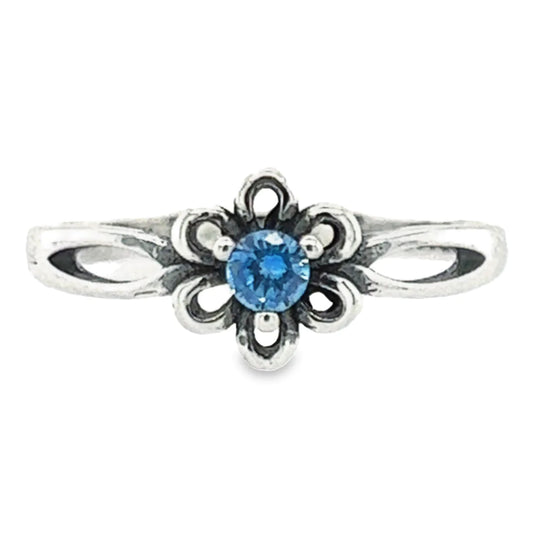 Kids Blue Flower Ring - 925 Silver