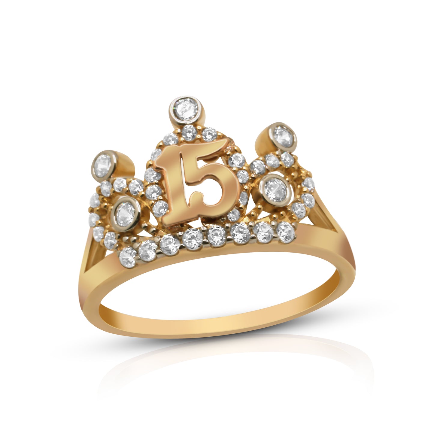 14k solid gold quinceñera ring with cz stones