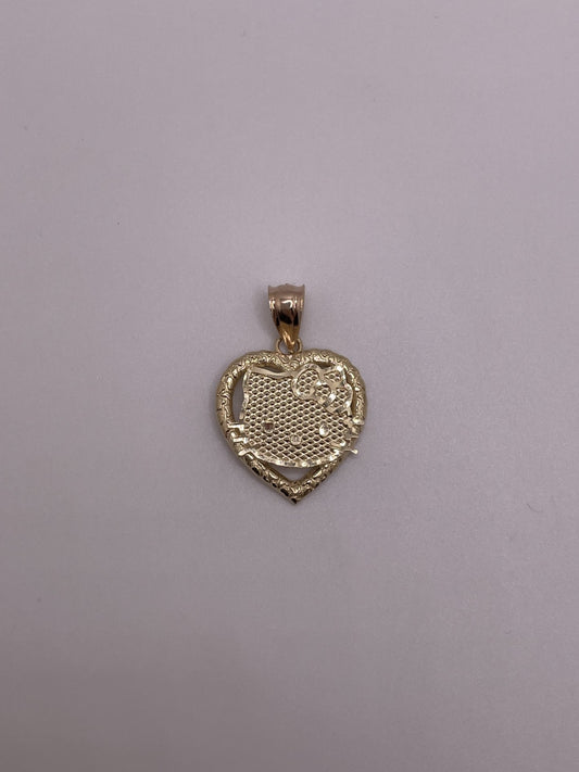 14K gold Hello Kitty heart pendant, nugget heart Hello Kitty jewelry, 14K gold Hello Kitty charm, gold nugget heart pendant with Hello Kitty, cute 14K gold Hello Kitty necklace charm