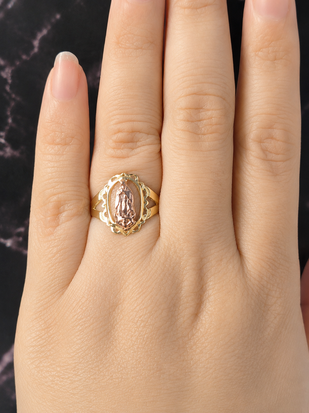14K Gold Two Tone Virgencita Ring
