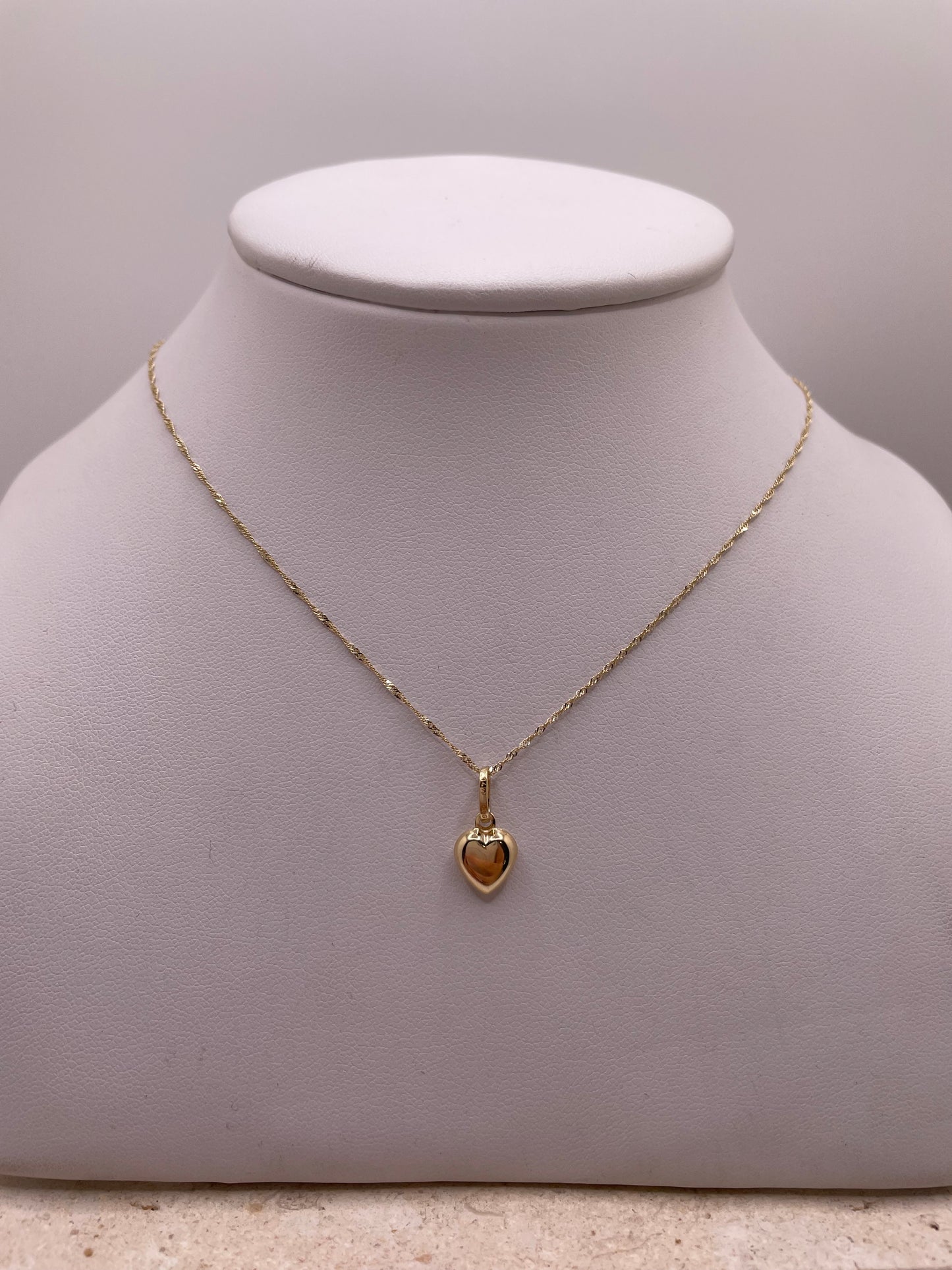 14k gold 0.9mm singapore necklace with 3d heart pendant jewelry set