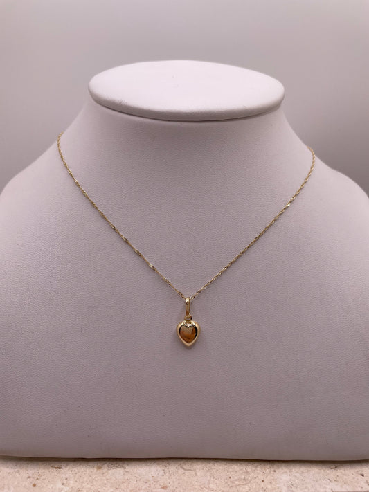 14k gold 0.9mm singapore necklace with 3d heart pendant jewelry set