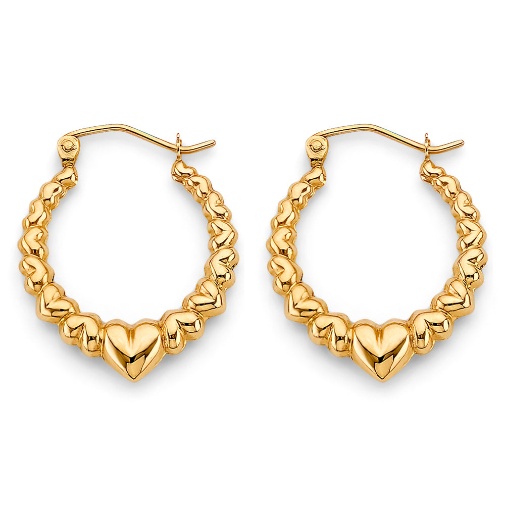 14K Gold Hollow Heart Hoop Earrings
