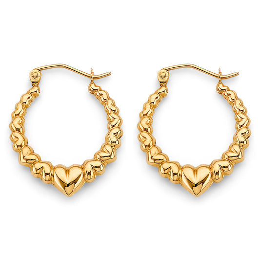 14k gold hollow heart hoop earrings