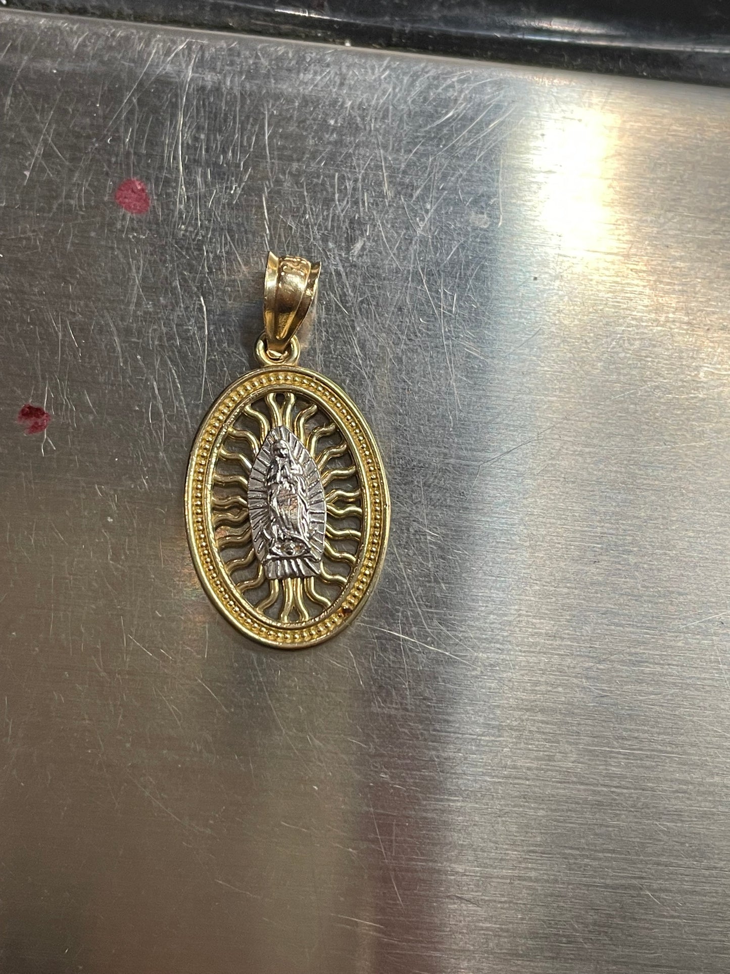 14k gold virgencita pendant