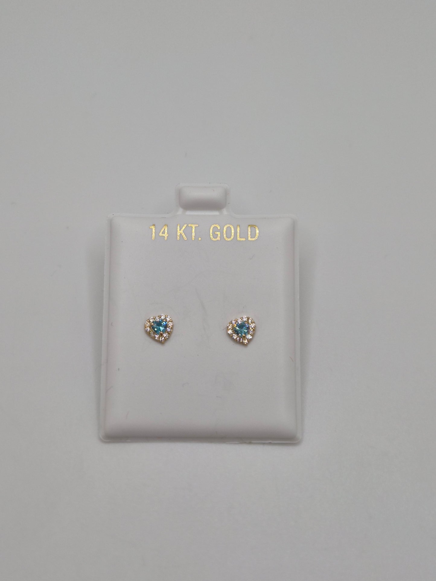 14K Gold Heart CZ Heart Screw Back Earrings (Pink, White, or Teal CZ)