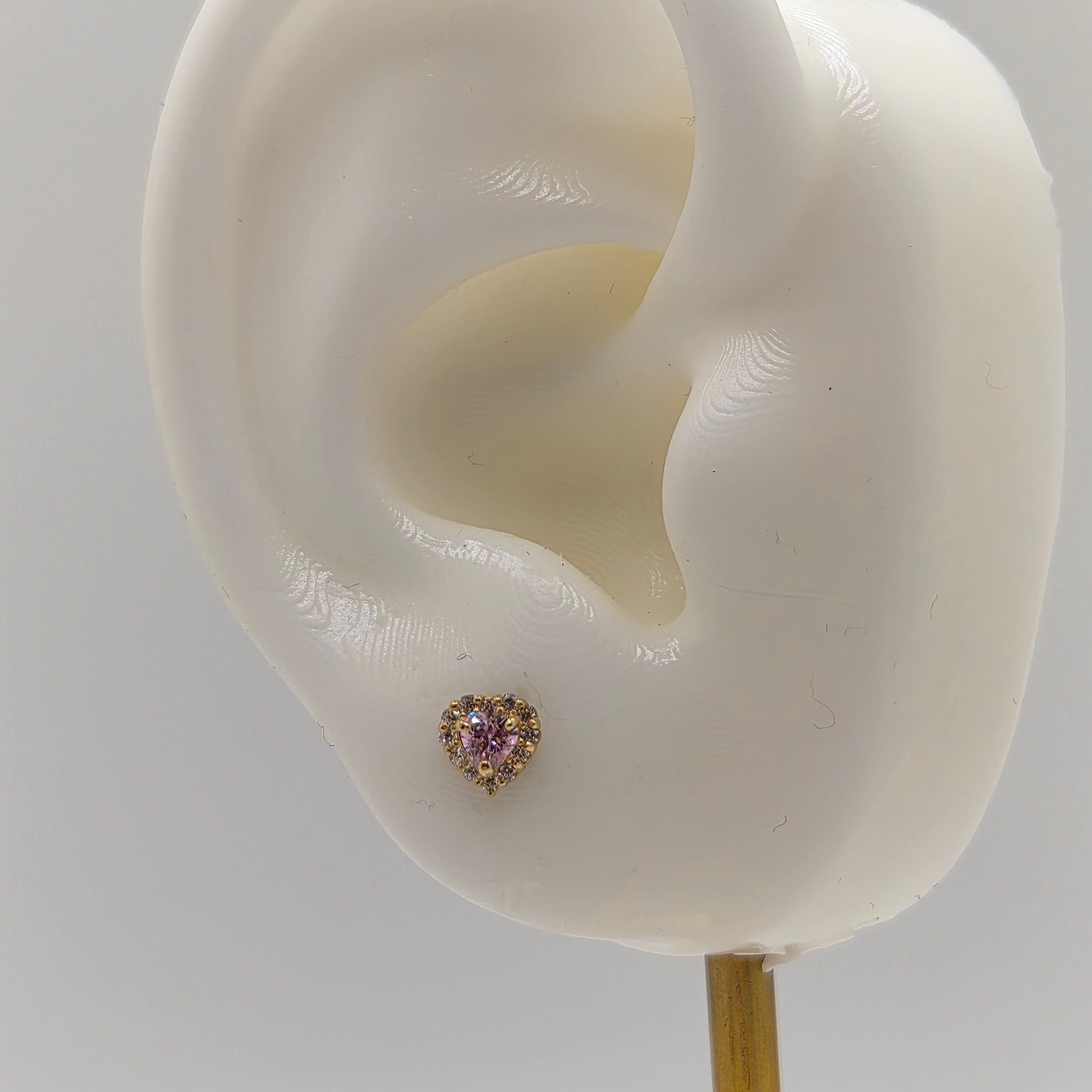 14K Gold Heart CZ Heart Screw Back Earrings (Pink, White, or Teal CZ)