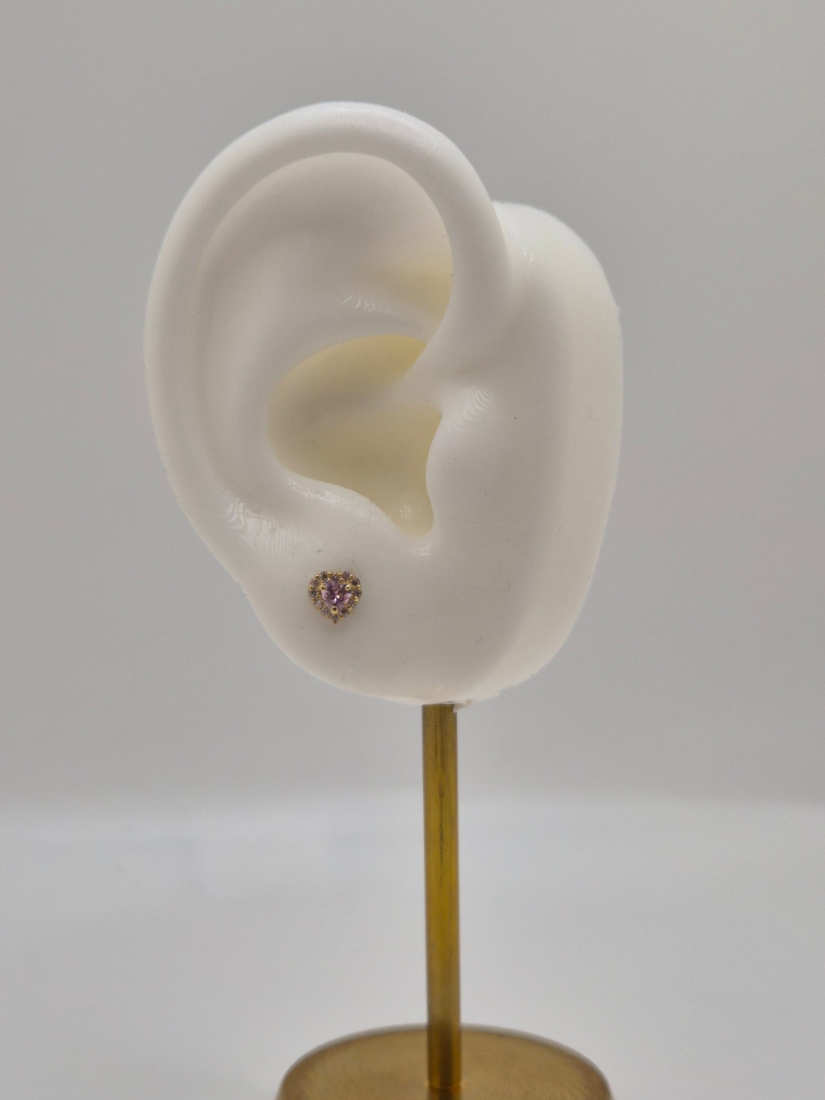 14K Gold Heart CZ Heart Screw Back Earrings (Pink, White, or Teal CZ)