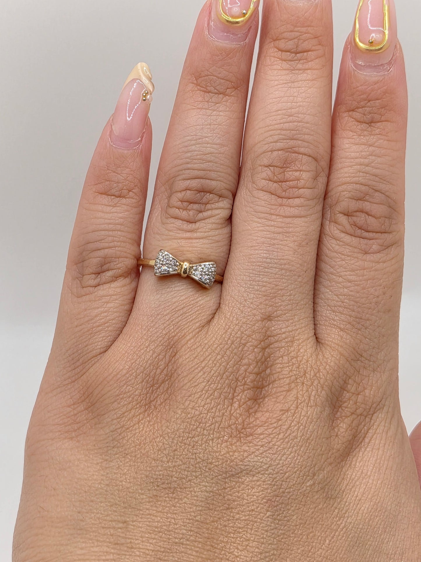 14K Gold Bow Ring with CZ Accents