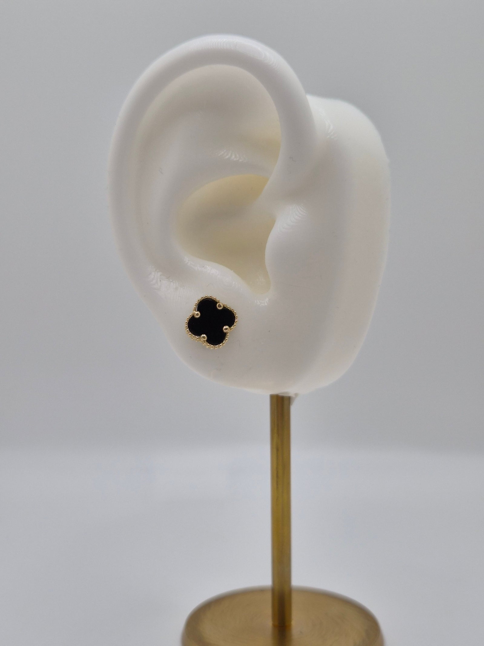 14K Gold Small Black Clover Earrings