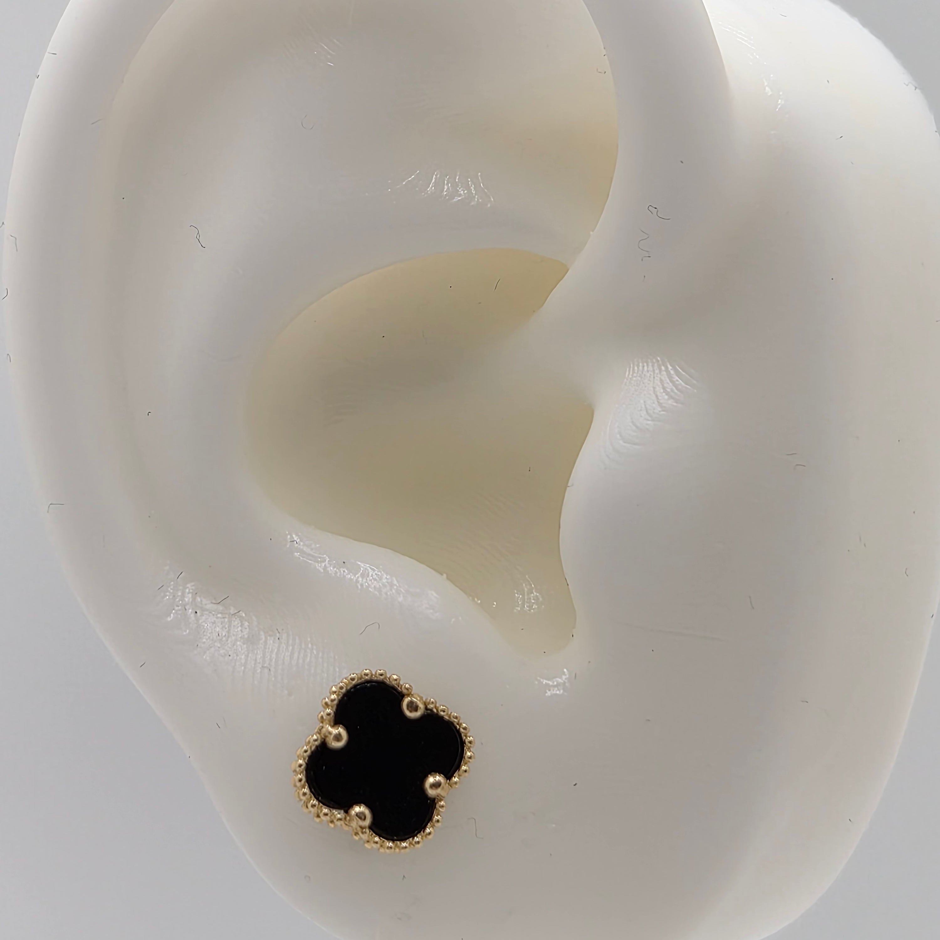 14K Gold Small Black Clover Earrings