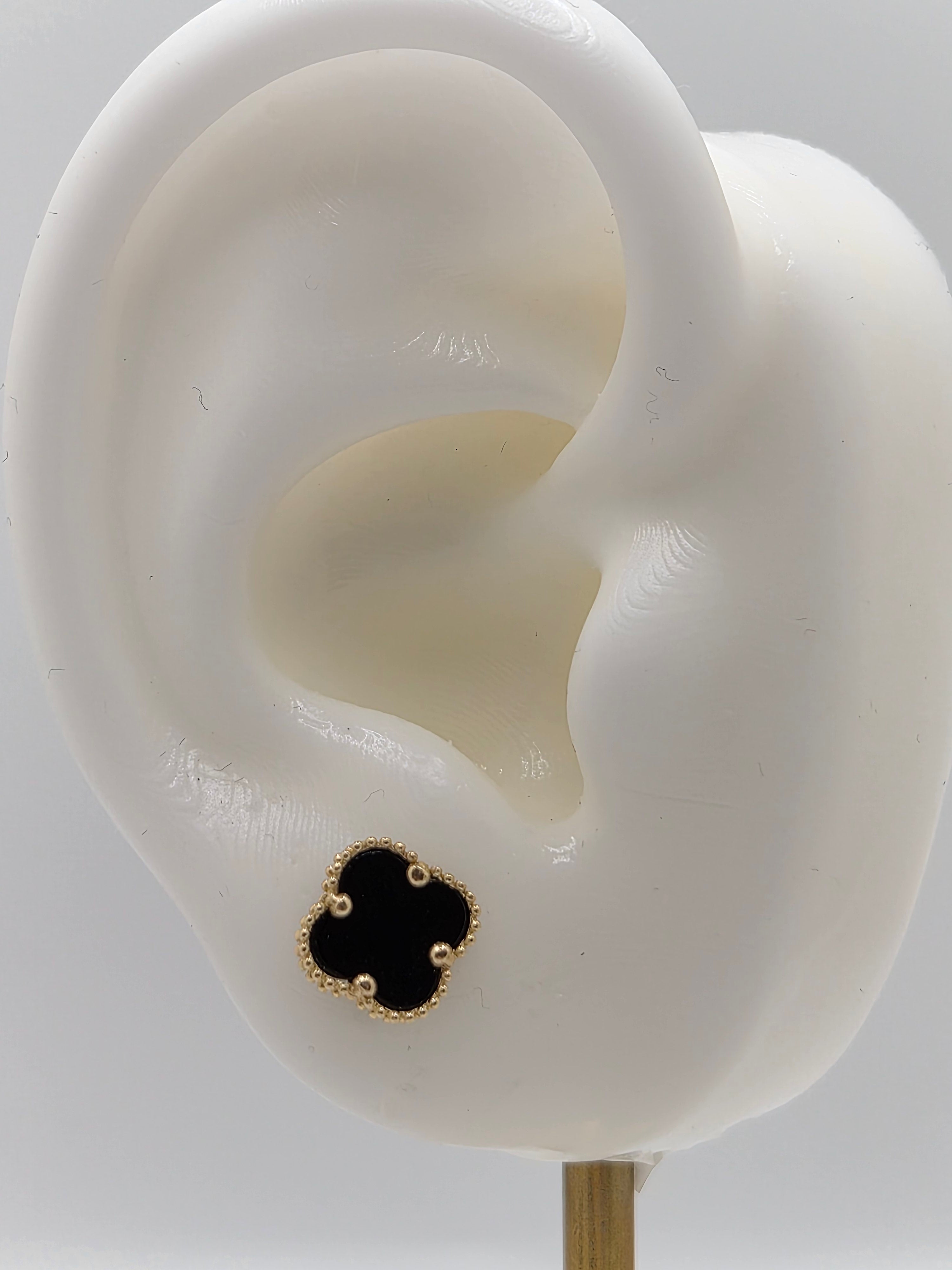 14K Gold Small Black Clover Earrings