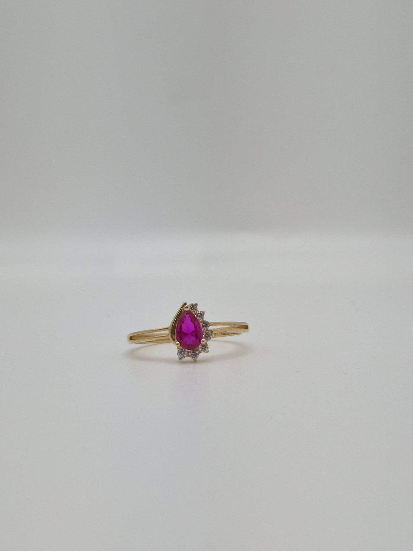 14k gold teardrop ring with cz accents