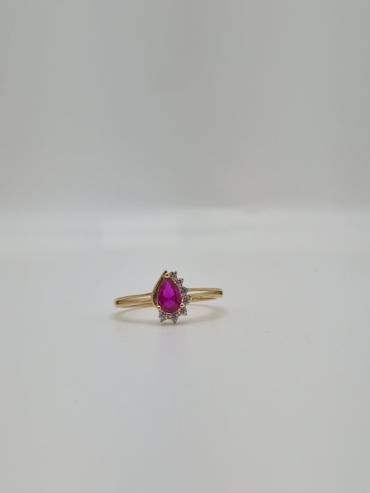14k gold teardrop ring with cz accents (805)