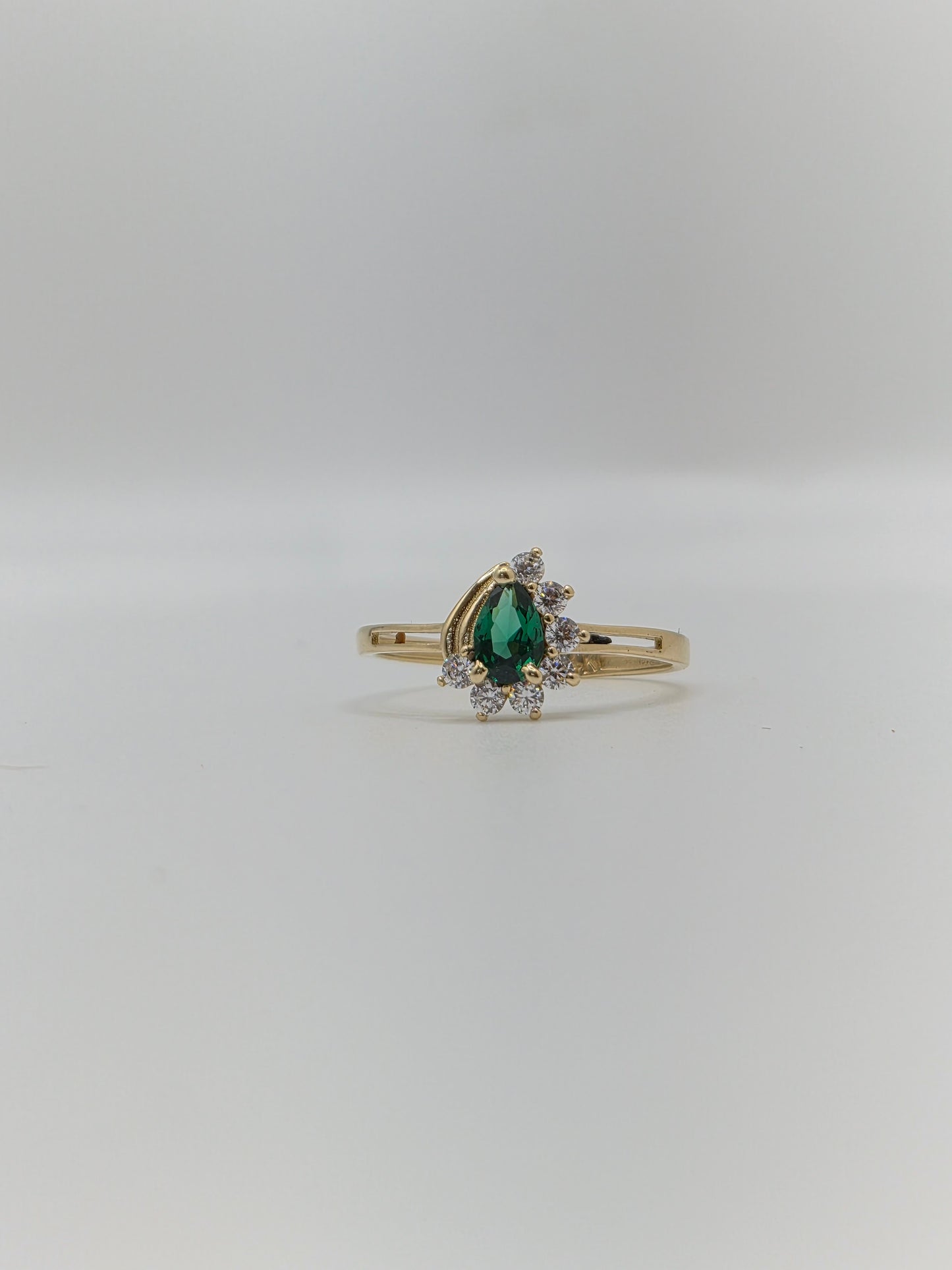14k gold teardrop ring with cz accents