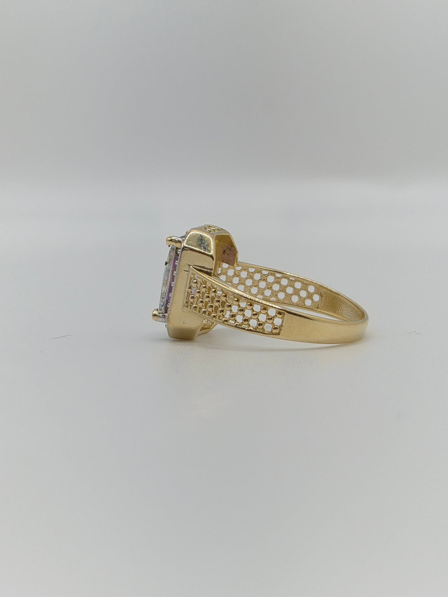 14K Yellow Gold Emerald-Cut Mystic CZ Ring