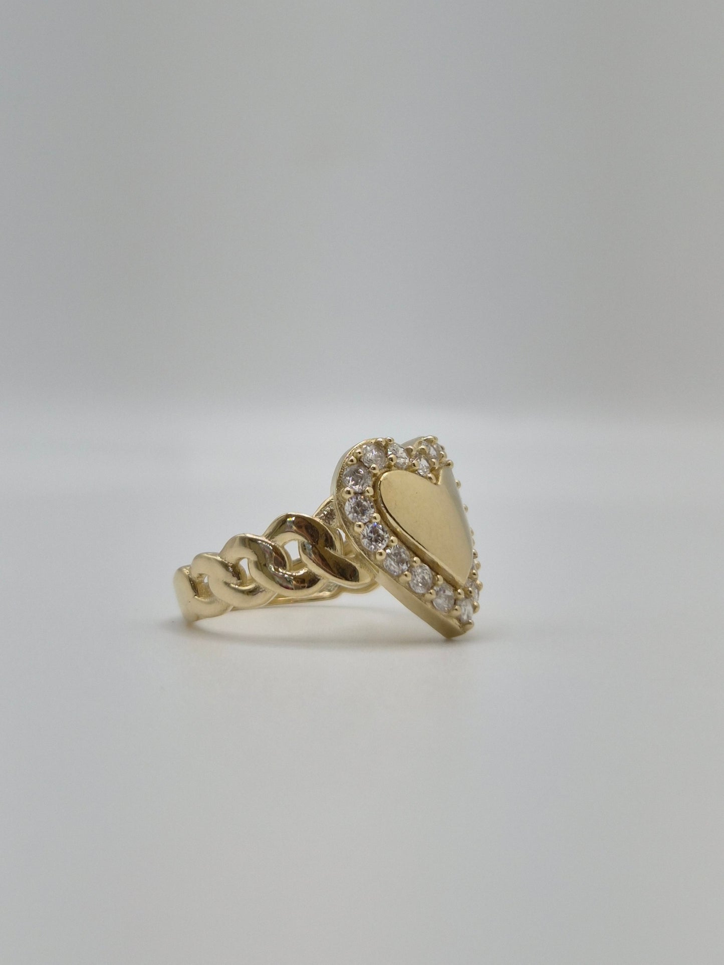 14K Gold Heart Halo Chain Ring