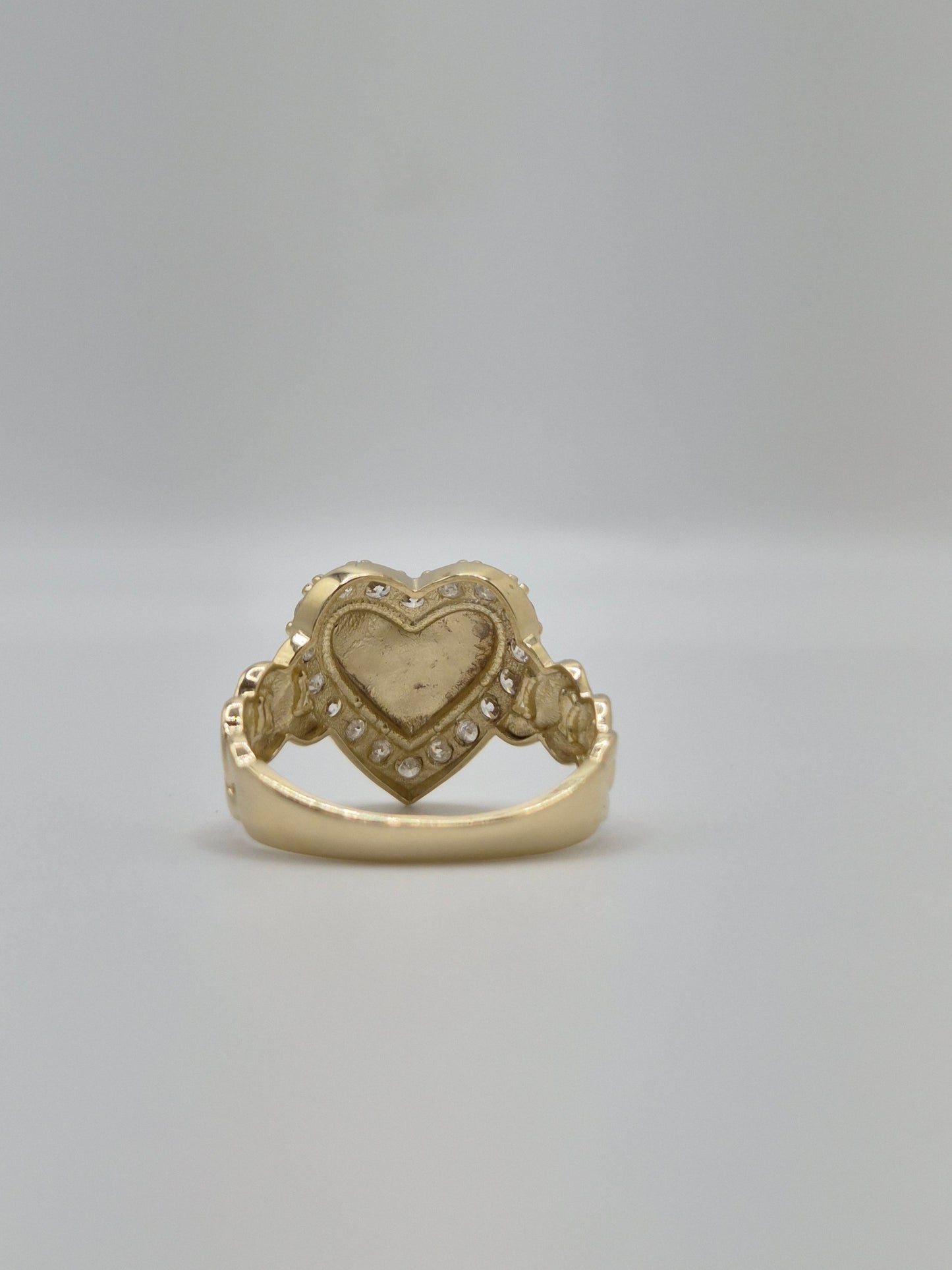 14K Gold Heart Halo Chain Ring
