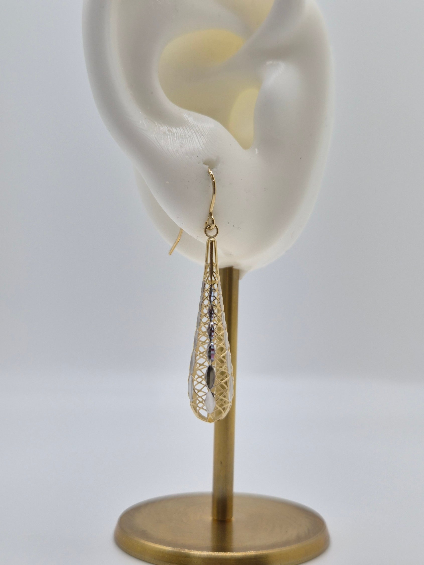 14K Two-Tone Filigree Teardrop Earrings