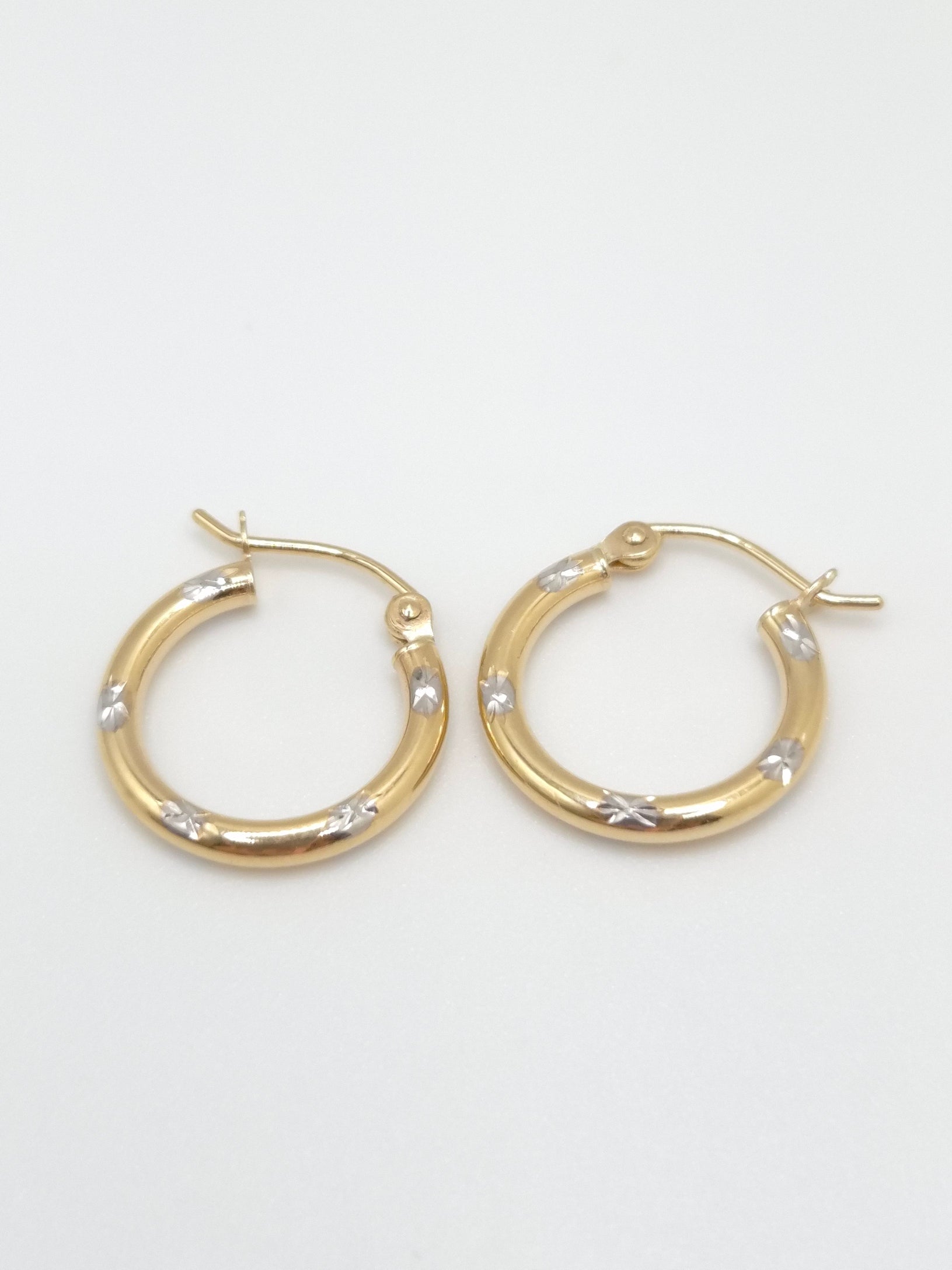 14K Two-Tone Diamond-Cut Hoop Earrings