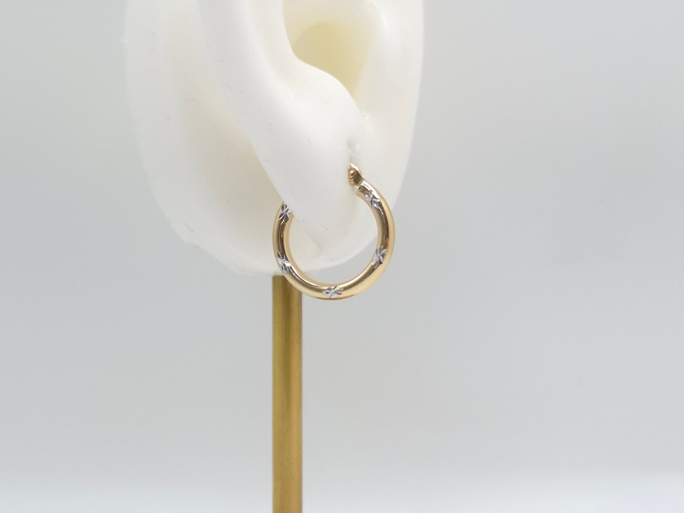 14K Two-Tone Diamond-Cut Hoop Earrings