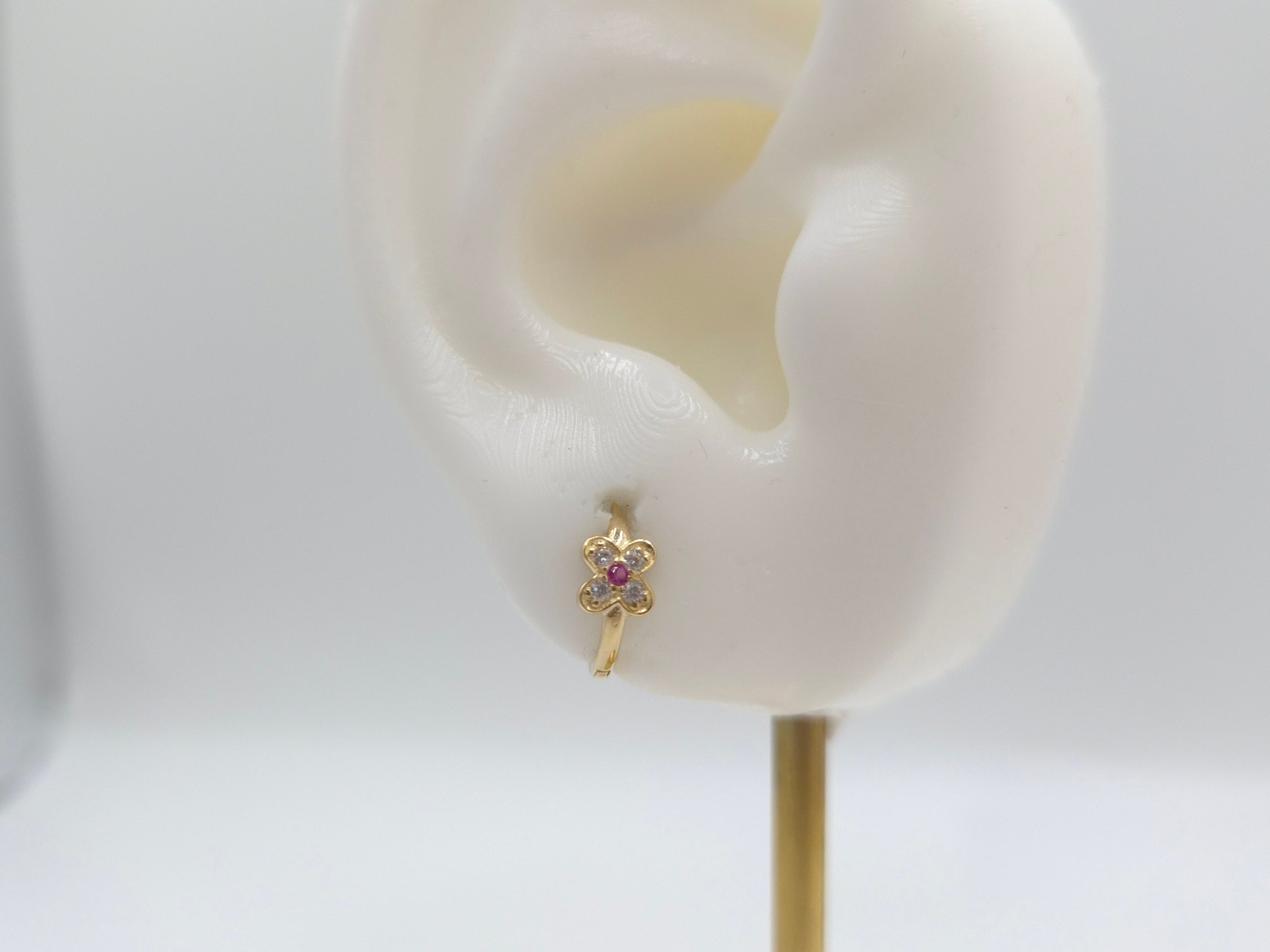 14K Yellow Gold CZ Huggie Hoop Earrings