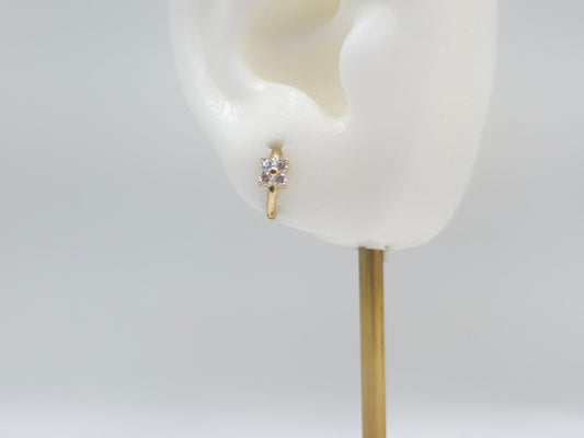 14K Yellow Gold Flower CZ Huggie Hoop Earrings