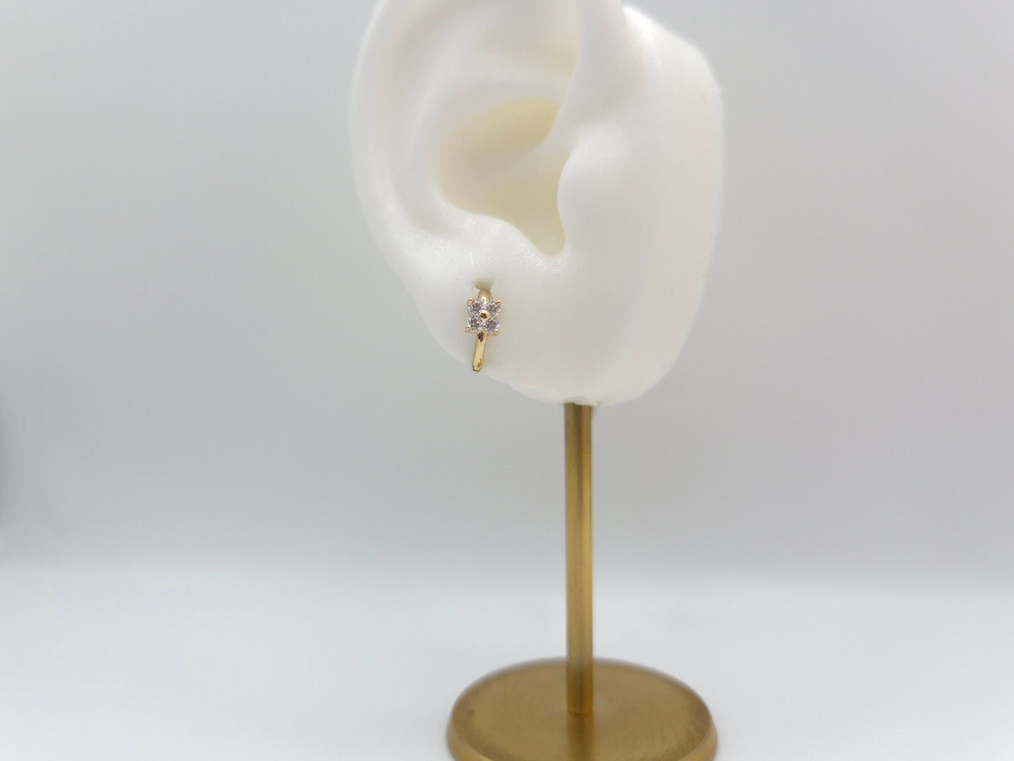 14K Yellow Gold Flower CZ Huggie Hoop Earrings