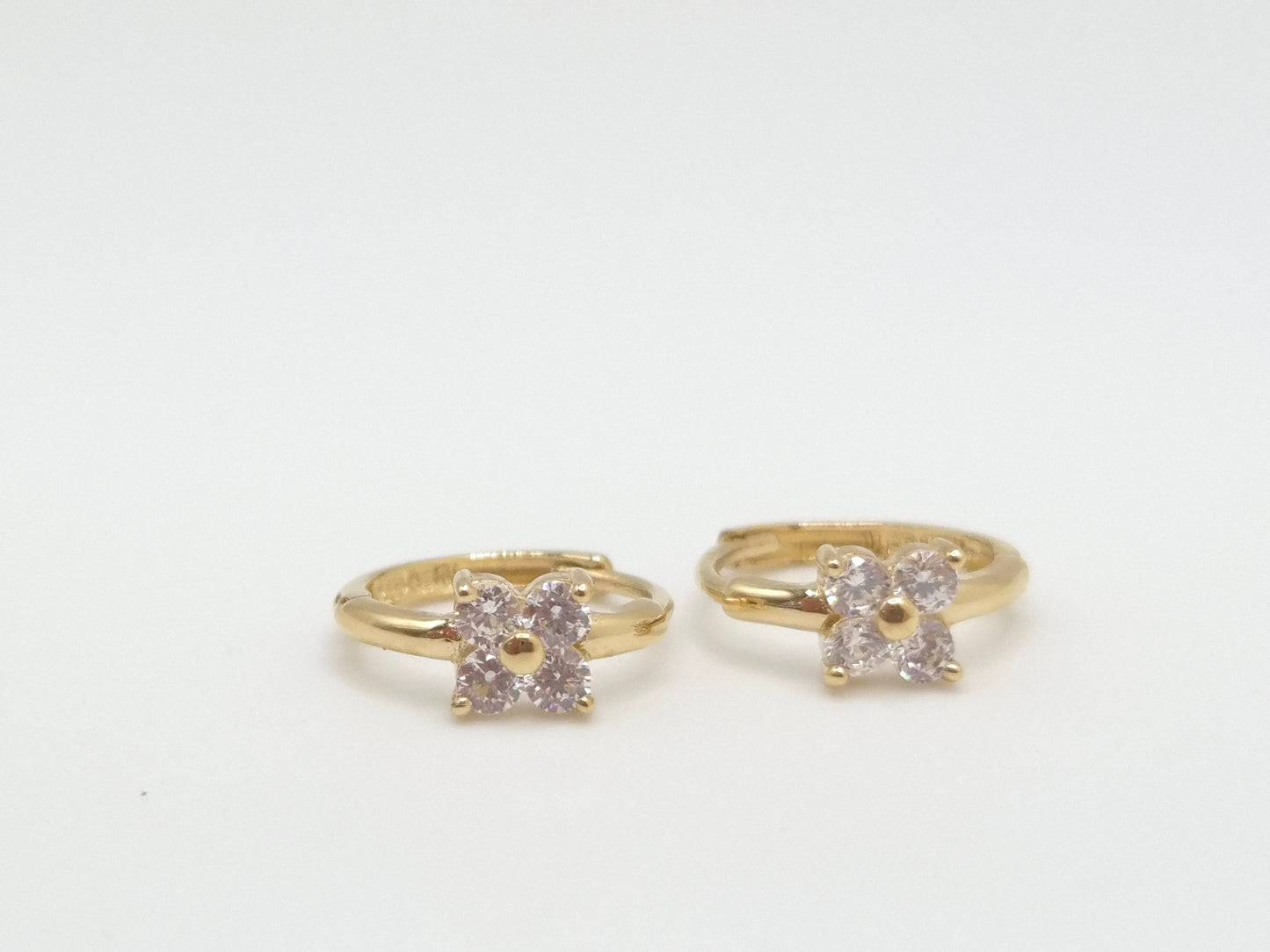 14K Yellow Gold Flower CZ Huggie Hoop Earrings