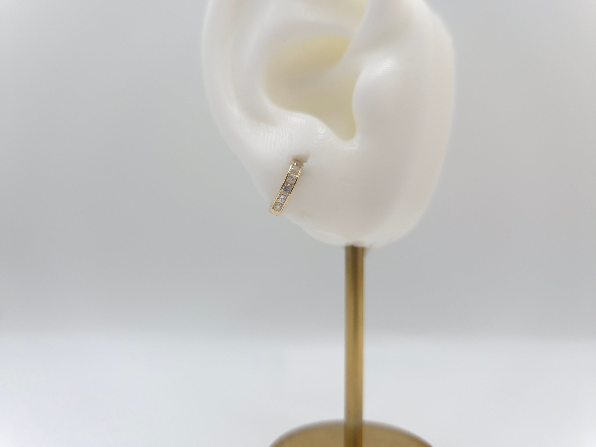 14K Yellow Gold CZ Huggie Hoop Earrings