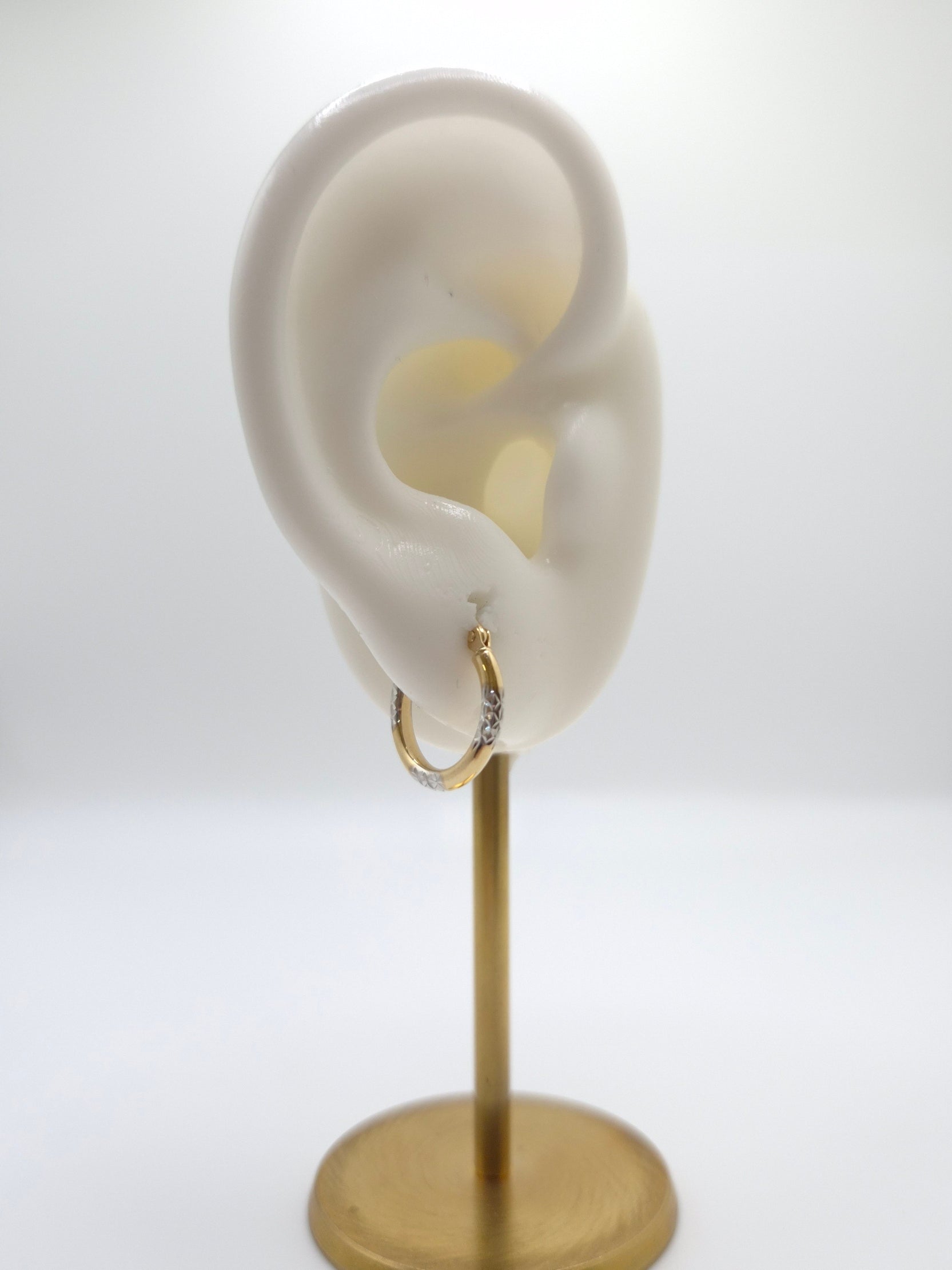 14K Two-Tone Diamond-Cut Hoop Earrings (15mm)