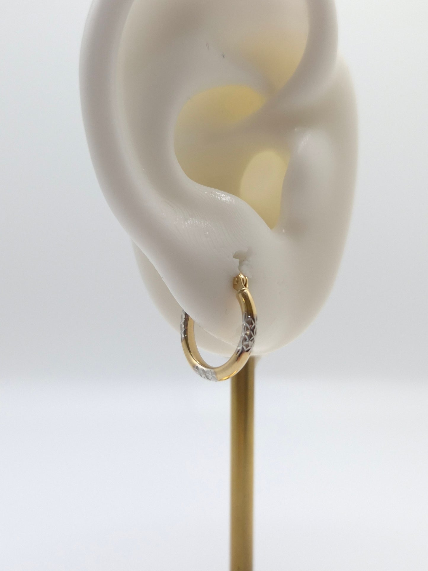 14K Two-Tone Diamond-Cut Hoop Earrings (15mm)