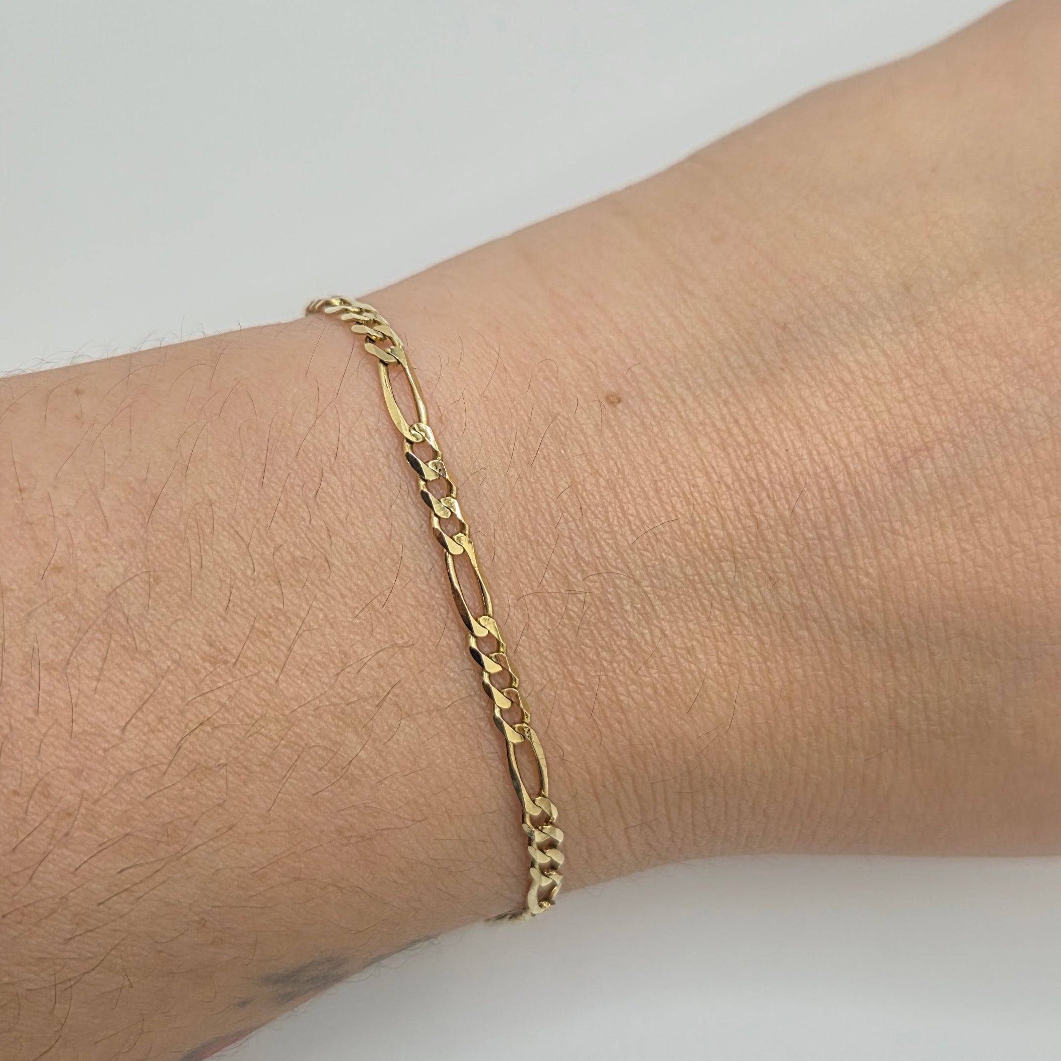 Pulsera Figaro de oro macizo de 14 quilates de 3,1 mm y 7"