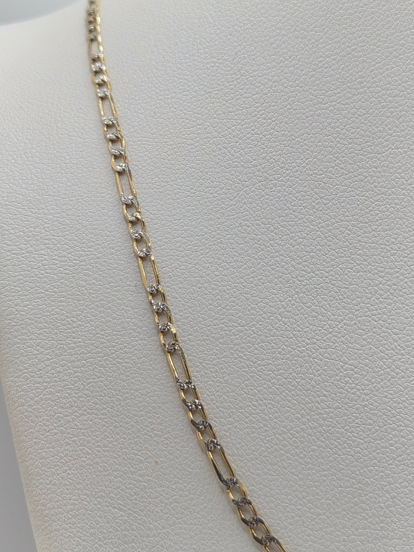 Cadena Figaro de oro macizo de 14 quilates con talla de diamante, 2,7 mm