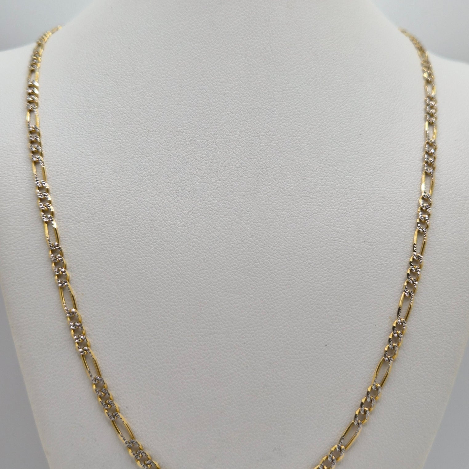 Cadena Figaro de oro macizo de 14 quilates con talla de diamante, 3,1 mm